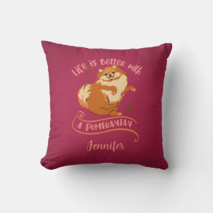 Oreiller jeté de chien Pomeranian rose
