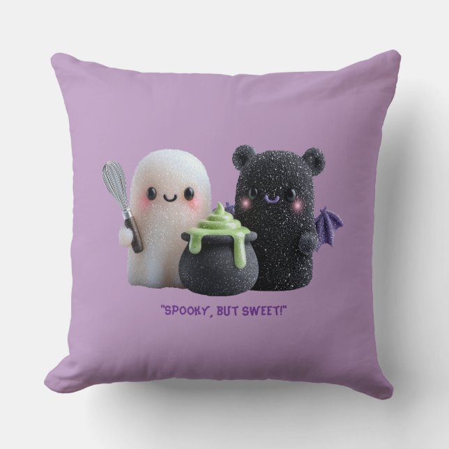 Oreiller jeté de fantôme et d'ours mignon Spooky B (Recto)