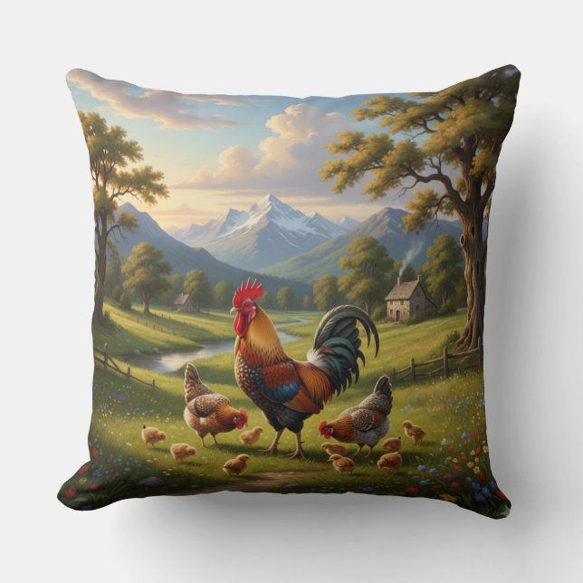 Oreiller jeté de ferme aux poules (Recto)