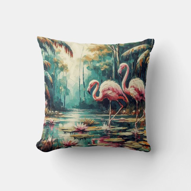 Oreiller jeté de flamants tropicaux (Recto)