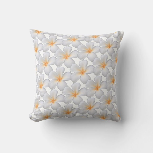 Oreiller jeté de fleurs de frangipanier blanc plum (Recto)