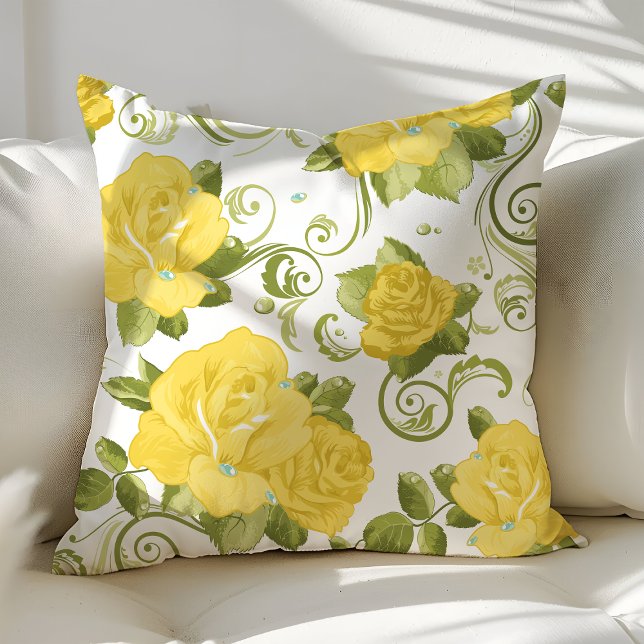 Oreiller jeté de fleurs roses chic démodées jaunes (Créateur téléchargé)
