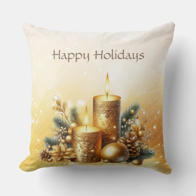 Oreiller jeté de Noël de bougies dorées de vacance (Recto)