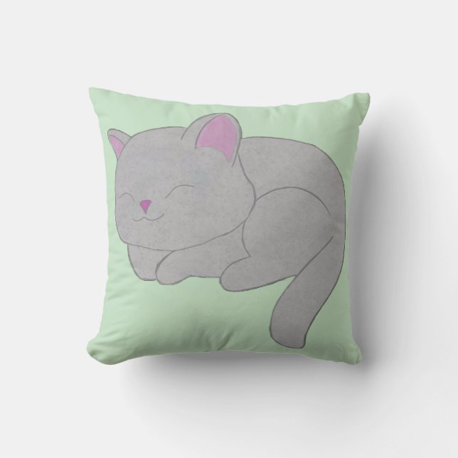 Oreiller Jeté de Petit Chat Gris Endormi (Recto)