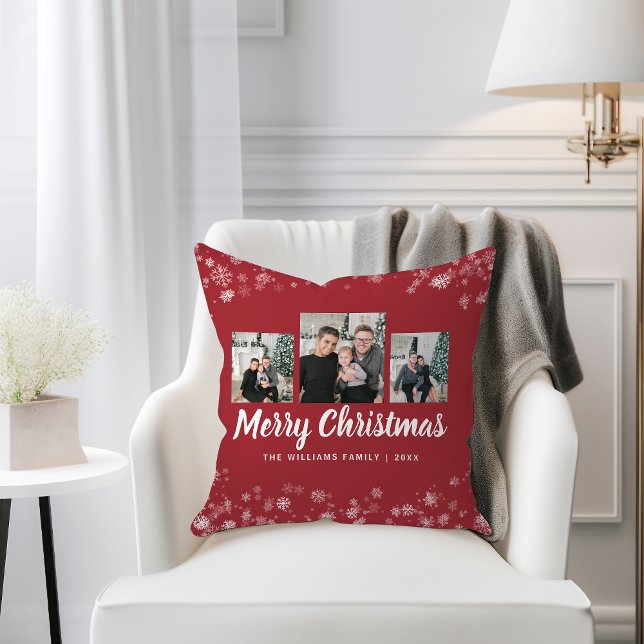 Oreiller jeté de photo de vacances rouge (Red Holiday Photo Throw Pillow
)