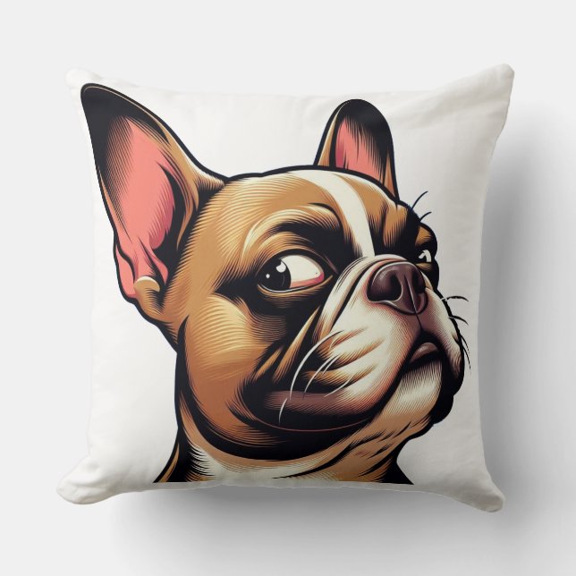 Oreiller jeté de portrait de Bouledogue Français a (Recto)