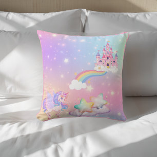 Oreiller jeté de princesse licorne pastel