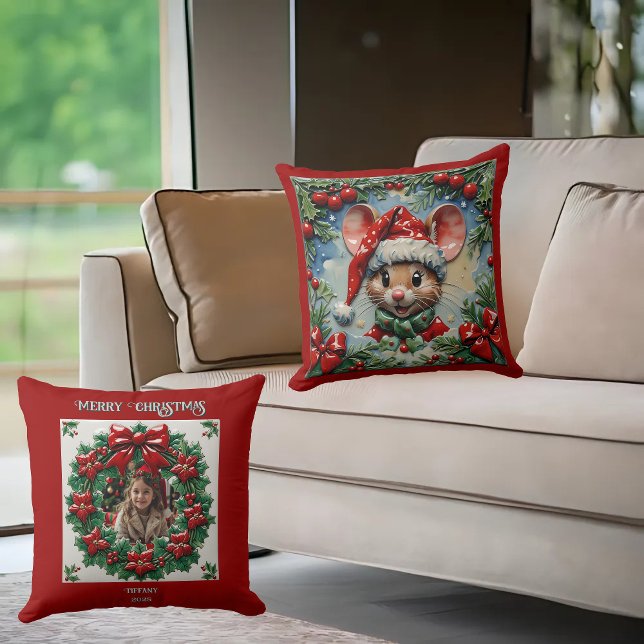 Oreiller jeté de souris de Noël qui regarde (Créateur téléchargé)