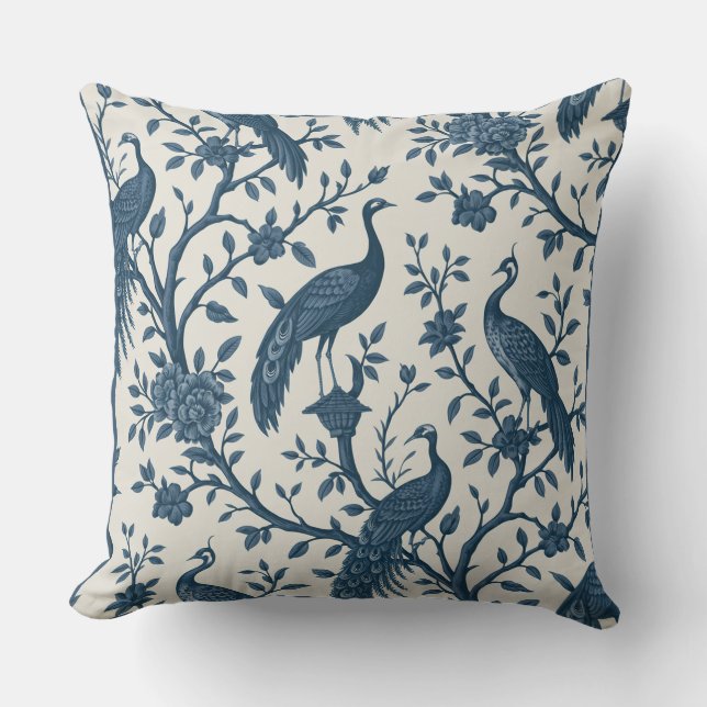 Oreiller jeté de style chinoiserie bleu et blanc a (Recto)