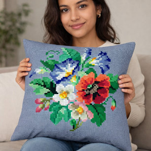 Oreiller jeté de style point de croix floral color