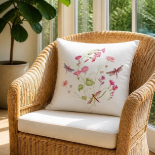Oreiller jeté dragonfly floral rose