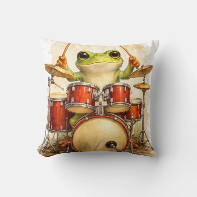Oreiller jeté Drummer Grenouille Mignon – Décorati (Recto)
