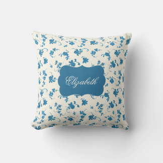 Oreiller jeté élégant à fleurs bleues personnalisé
