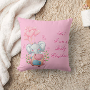 Oreiller jeté éléphant rose mignon