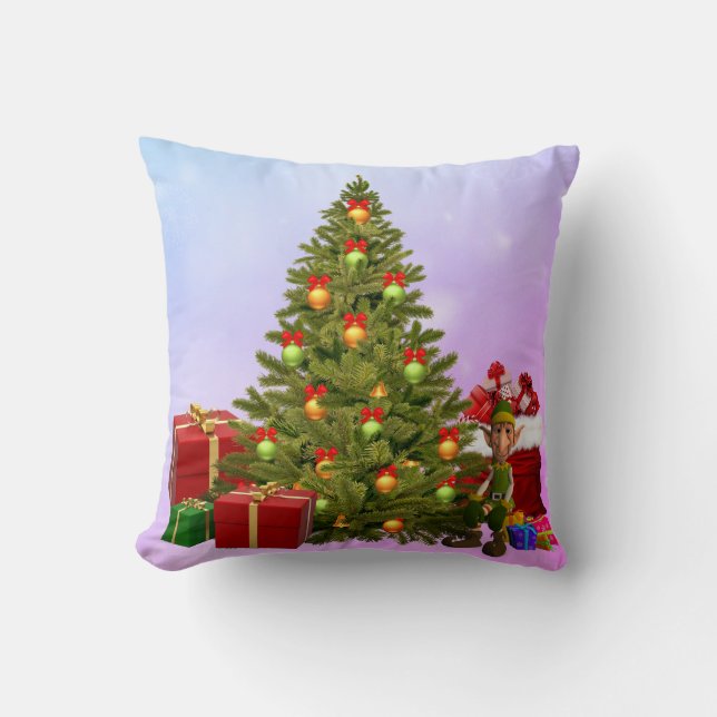 Oreiller jeté Elfe et sapin de Noël (Recto)