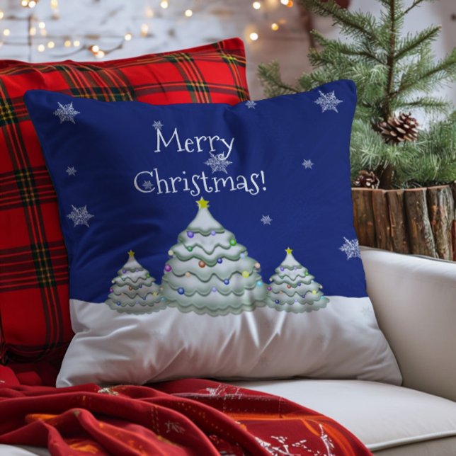 Oreiller jeté en forme de sapin de Noël bleu (Blue Christmas Tree Throw Pillow)
