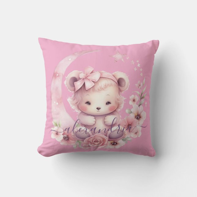 Oreiller jeté en forme d'ours en peluche rose pers (Recto)