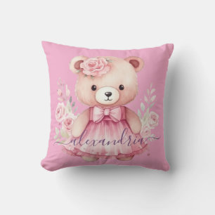 Oreiller jeté en forme d'ours en peluche rose pers