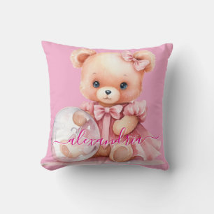 Oreiller jeté en forme d'ours en peluche rose pers