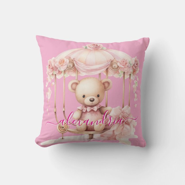 Oreiller jeté en forme d'ours en peluche rose pers (Recto)