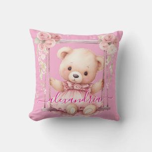 Oreiller jeté en forme d'ours en peluche rose pers