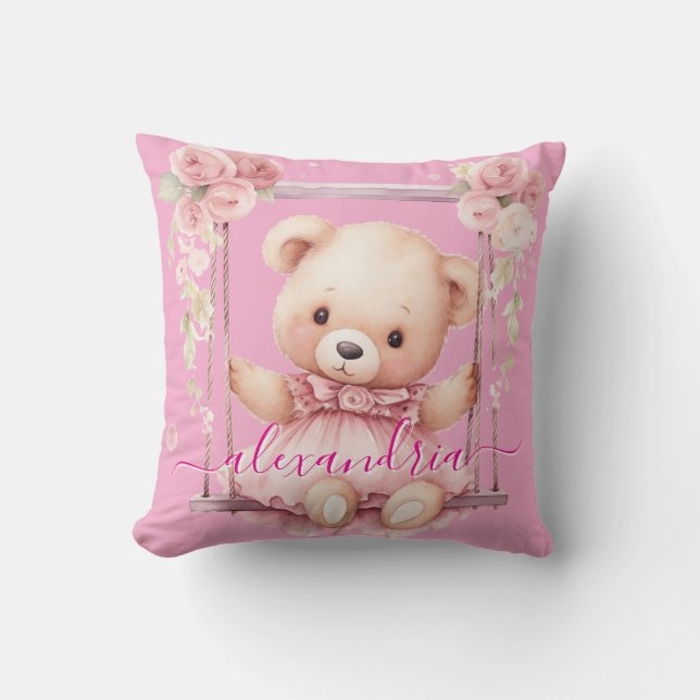 Oreiller jeté en forme d'ours en peluche rose pers (Recto)