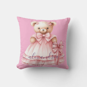Oreiller jeté en forme d'ours en peluche rose pers