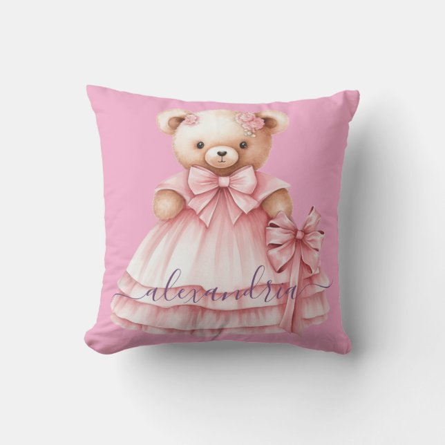 Oreiller jeté en forme d'ours en peluche rose pers (Recto)