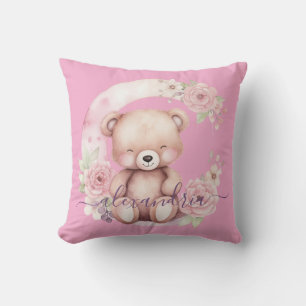 Oreiller jeté en forme d'ours en peluche rose pers