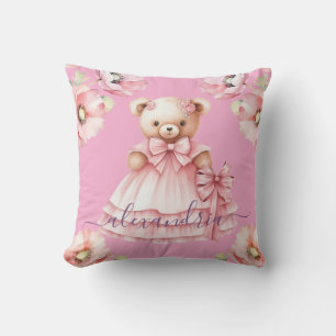 Oreiller jeté en forme d'ours en peluche rose pers