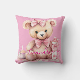 Oreiller jeté en forme d'ours en peluche rose pers