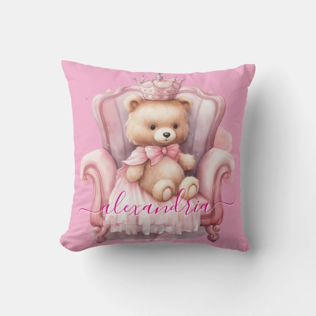 Oreiller jeté en forme d'ours en peluche rose pers (Recto)