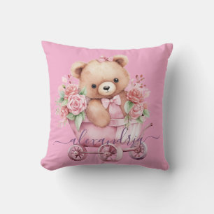 Oreiller jeté en forme d'ours en peluche rose pers