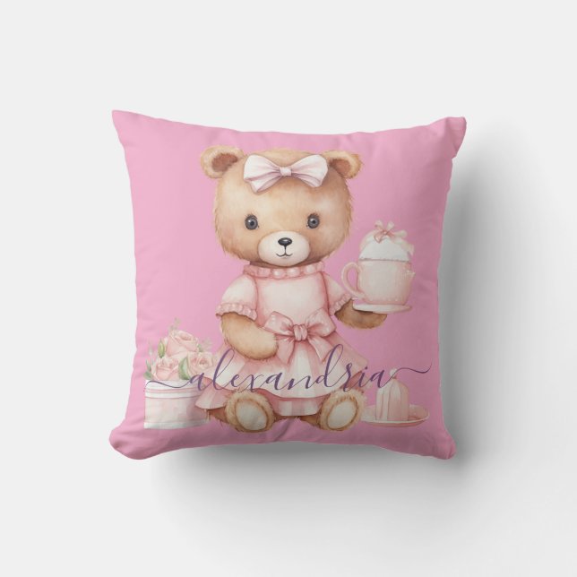 Oreiller jeté en forme d'ours en peluche rose pers (Recto)