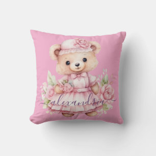 Oreiller jeté en forme d'ours en peluche rose pers