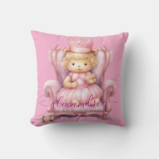 Oreiller jeté en forme d'ours en peluche rose pers (Recto)