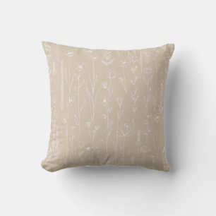 Oreiller jeté en ligne de fleurs sauvages taupe