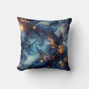 Oreiller jeté en marbre à encre alcoolique bleu ro