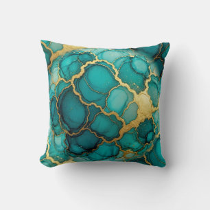 Oreiller jeté en marbre à encre alcoolique Turquoi