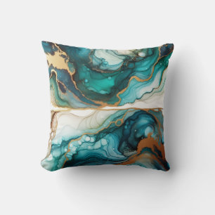 Oreiller jeté en marbre à encre alcoolique Turquoi