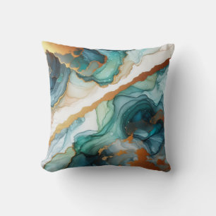Oreiller jeté en marbre à encre alcoolique Turquoi