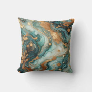 Oreiller jeté en marbre à encre alcoolique Turquoi