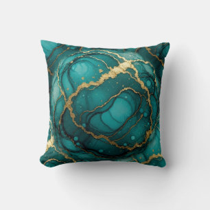 Oreiller jeté en marbre à encre alcoolique Turquoi