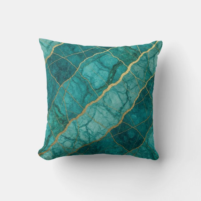 Oreiller jeté en marbre de luxe moderne Turquoise  (Recto)