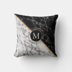 Oreiller jeté en marbre noir et blanc avec lettre 