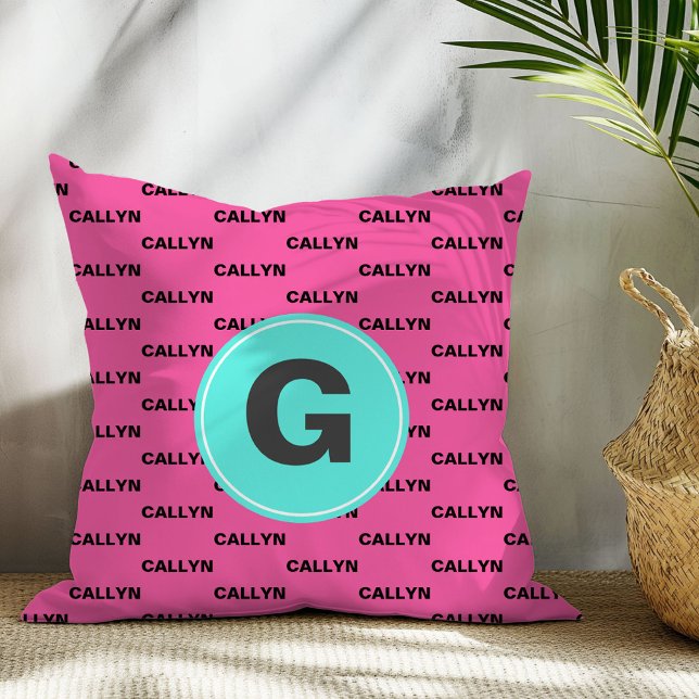 Oreiller jeté en monogramme à motif de nom rose ch (Créateur téléchargé)