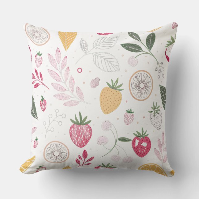 Oreiller jeté en polyester à motif fraise et agrum (Recto)