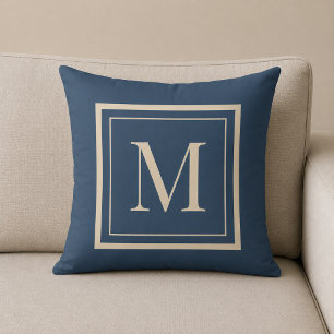 Oreiller jeté encadré monogramme personnalisé bleu