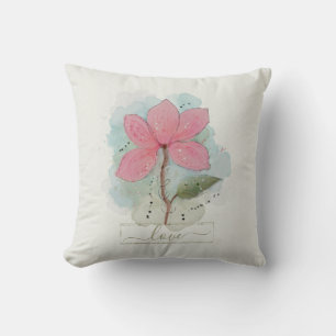 Oreiller jeté Fleur Aquarelle Rose Amour