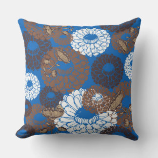 Oreiller jeté fleur brun bleu ciel